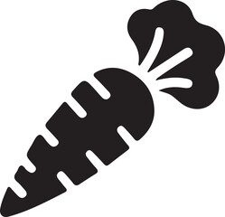 Obraz premium Stylized black carrot icon with green leaves design.