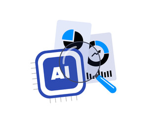 AI data analytics - actionable insights with machine learning models, real-time dashboards and predictive performance metrics for optimized business intelligence and revenue growth vector illustration