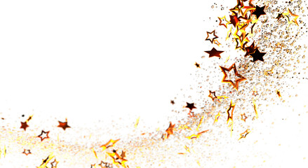 Elegant gold stars and glitter on a clean white backdrop, perfect for holiday designs and various celebrations. Create a stunning visual with th © vegefox.com