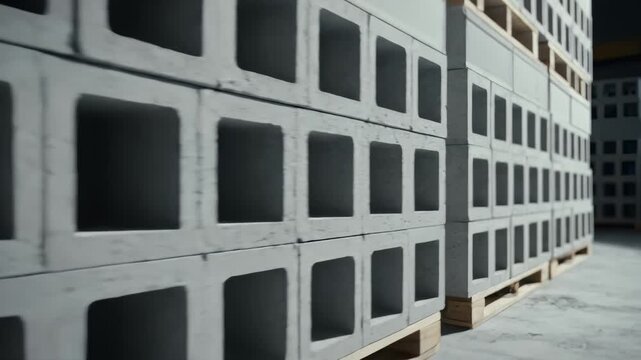 Stacking Cinder Blocks on Pallet in Construction Site