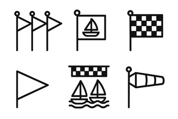 Vexillology Icon Set. Line style icons of Vexillology: sailing regatta flags, yacht signal flag, racing banner, triangular pennant