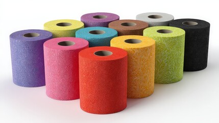 Vibrant Collection of Colored Toilet Paper Rolls