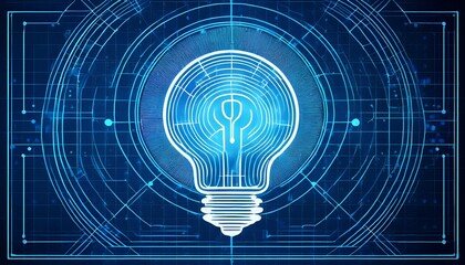 blueprint of bulb lamp concept of design thinking innovation new creative idea business solution inspiration new begining and brainstorming abstract technology background in blue color