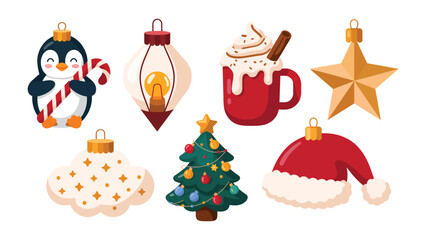 Fototapeta premium Festive Ornaments and Embellishments: Adorable ornaments and embellishments evoke the joyous essence of Christmas, featuring various festive designs.