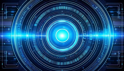 futuristic digital interface with glowing blue circular hud design tech circuit background and abstract data visualization for sci fi cybersecurity or high tech concepts