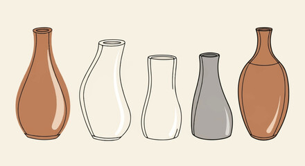 Decorative Vase Collection: An array of artfully designed vases of varying shapes and sizes, showcasing textures and a sense of refined beauty, perfect for interior design inspiration.