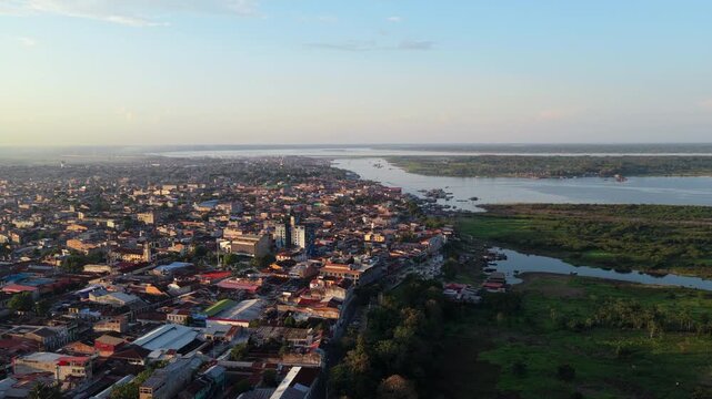 Breathtaking aerial footage shows the sprawling city of Iquitos, Peru, bordering lush Amazon rainforest and majestic Amazon River