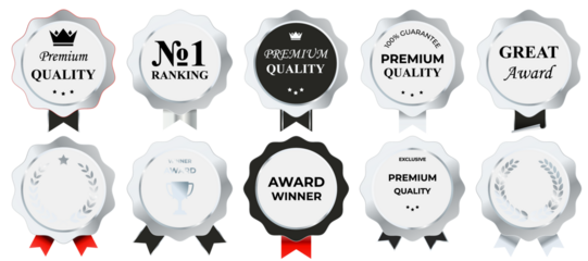 Elegant silver frame badge and label collection with polished chrome shine, premium ornamental shapes, and refined decorative outlines suitable for luxury branding and exclusive product identity desig