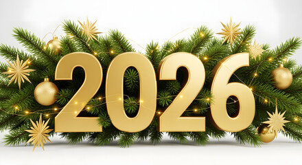 Golden new year 2014 celebration sign illustration with a metal number and happy holiday text symbol