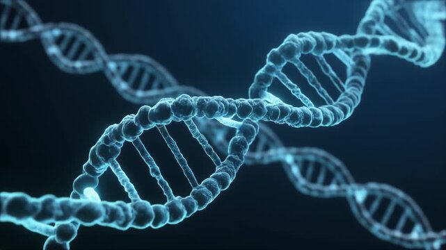 Close-up view of a DNA strand showcasing intricate molecular structure and genetic information.