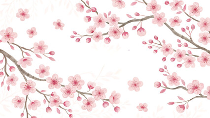 Fototapeta premium Beautiful spring watercolor painting with cherry blossom branches and flowers