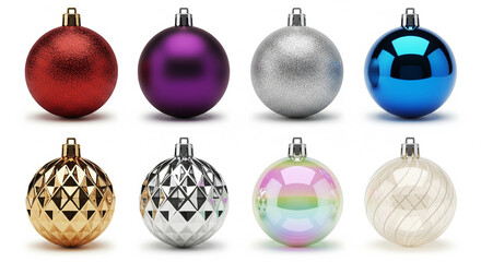 Collection of colorful christmas baubles isolated on white background for holiday season decoration and celebration isolated on white background