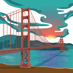 3d rendered illustration of golden gate bridge at sunset 