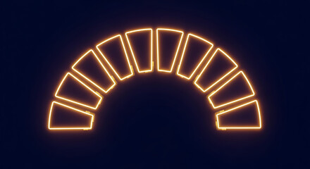 A glowing yellow neon arch made of trapezoids against a dark blue background in a modern style