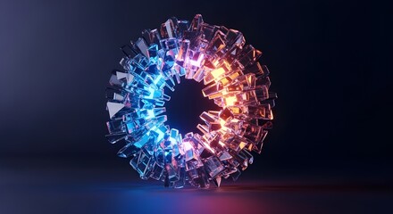 blue pink orange gradient fragmented digital ring glowing neon