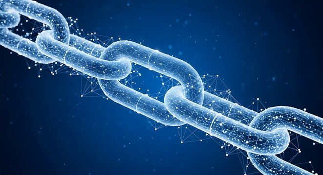 Digitally connected chain representing blockchain technology and secure communication network