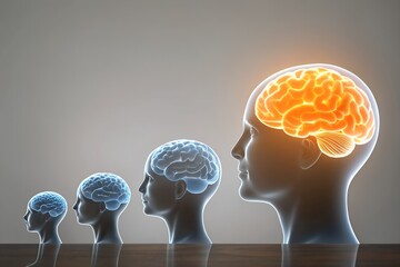 Detailed 3D anatomy illustration of the human brain inside the head, useful for medical science and neurology concepts