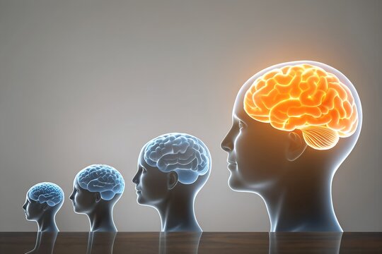 Detailed 3D anatomy illustration of the human brain inside the head, useful for medical science and neurology concepts - Powered by Adobe