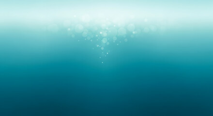 A serene underwater view with light filtering through the surface and bubbles rising upwards gently