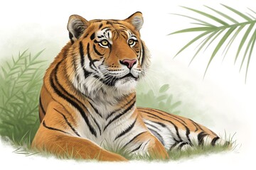 Fototapeta premium Tiger roaming wild in the forest jungle and woods