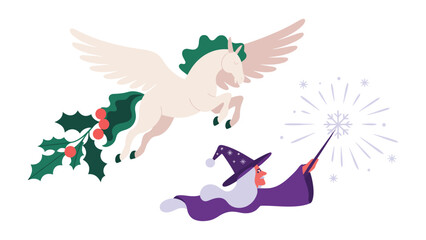 Mystical Encounter: A whimsical scene unfolds where a wizard interacts with a flying creature in a magical realm, capturing the essence of fantasy and enchantment.