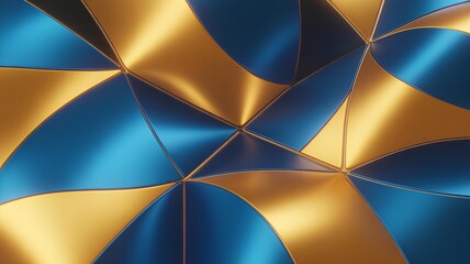 Abstract geometric pattern with gold and blue metallic shapes, creating a modern and luxurious design.