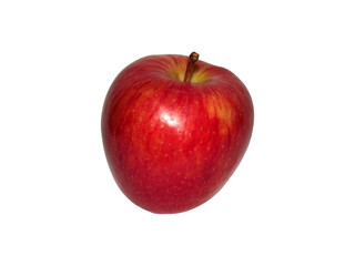 Single red apple with natural shine and stem isolated on transparent background