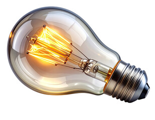 Classic Light Bulb with Glowing Filament, Realistic Transparent Glass Isolated on White Background 