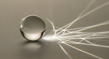A crystal ball casting light rays on a surface creating a pattern of bright lines and reflections