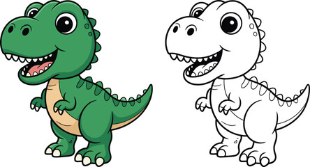 Cartoon dinosaur vector illustration, cute prehistoric animal character, children coloring book page, friendly Jurassic creature drawing, educational kids art design