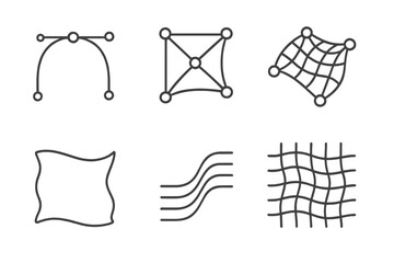 Parametric Art Icons. Line style icons of parametric art forms: bezier curves, control point webs, spline structures, surface