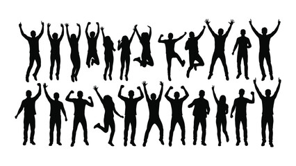 Energetic group celebration silhouettes isolated on transparent background, Vector