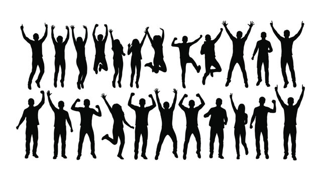 Energetic group celebration silhouettes isolated on transparent background, Vector
