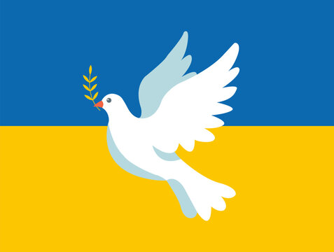 Peace for ukraine with flag and dove bird. Support Ukraine concept. Stand with Ukraine banner and poster.