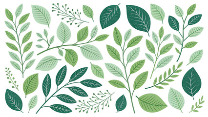 Green Leaves and Branches Illustration for Springtime Designs and Natural Concepts