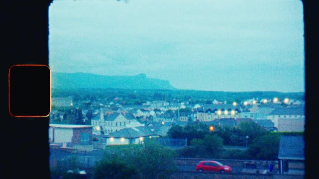 town/ city at dusk shot on super8 film 