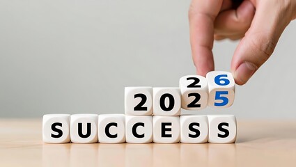 Hand changing the year from 2025 to 2026 representing success