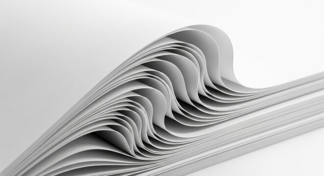 Dynamic Close-up of Curled Stacked White Paper Sheets Texture
A mesmerizing close-up shot of a stack of bright white paper sheets where the top section is curling and folding back onto itself