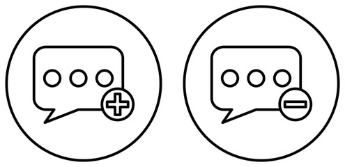 Message Bubble Icons Add and Remove, Simple Black Line Art