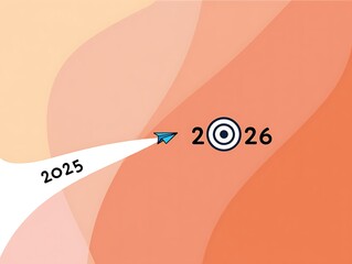 Paper plane flying from 2025 towards target 2026 graphic