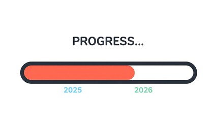 Progress loading bar reaching towards the year 2026 vector