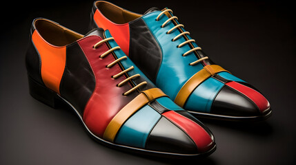 Stylish handcrafted men's dress shoes with vibrant color blocking offer a modern, sophisticated look for fashion-forward individuals seeking unique footwear options
