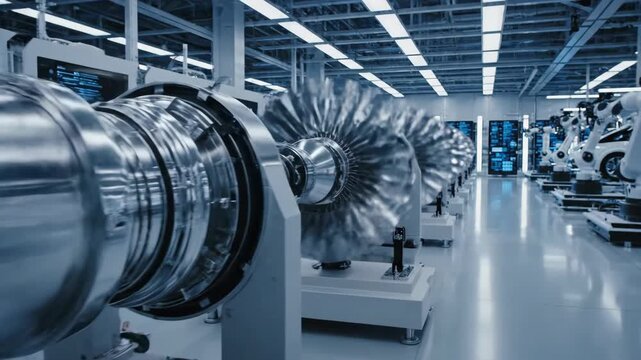 Turbine component undergoing high-speed dynamic balancing test in modern automated facility