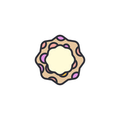 Stylish lace crown circular headpiece icon with elegant detail, pastel ornamental outline, suitable for princess costume accessory, feminine decorative vector element.