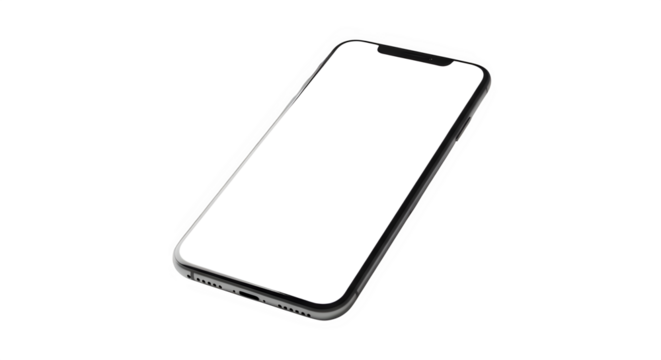 Modern smartphone with blank white screen isolated on transparent background