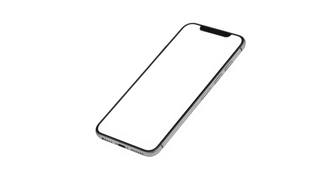 Modern smartphone with a blank screen isolated on transparent background