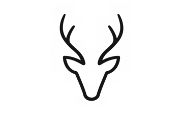 Deer head minimalist line art icon with antlers, simple stag logo concept, black and white outline drawing