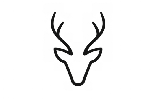 Deer head minimalist line art icon with antlers, simple stag logo concept, black and white outline drawing