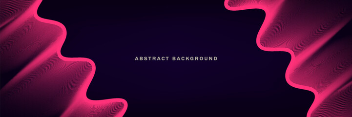 Dark purple abstract background with glowing waves. Shiny lines design element. Modern pink blue gradient flowing wave lines. Futuristic technology concept. Vector illustration