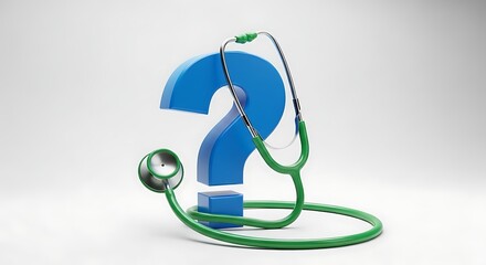 Healthcare questions and answers with a blue question mark and stethoscope
